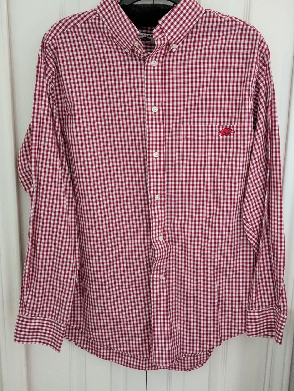Arkansas Razor Back Button Down Gingham Shirt